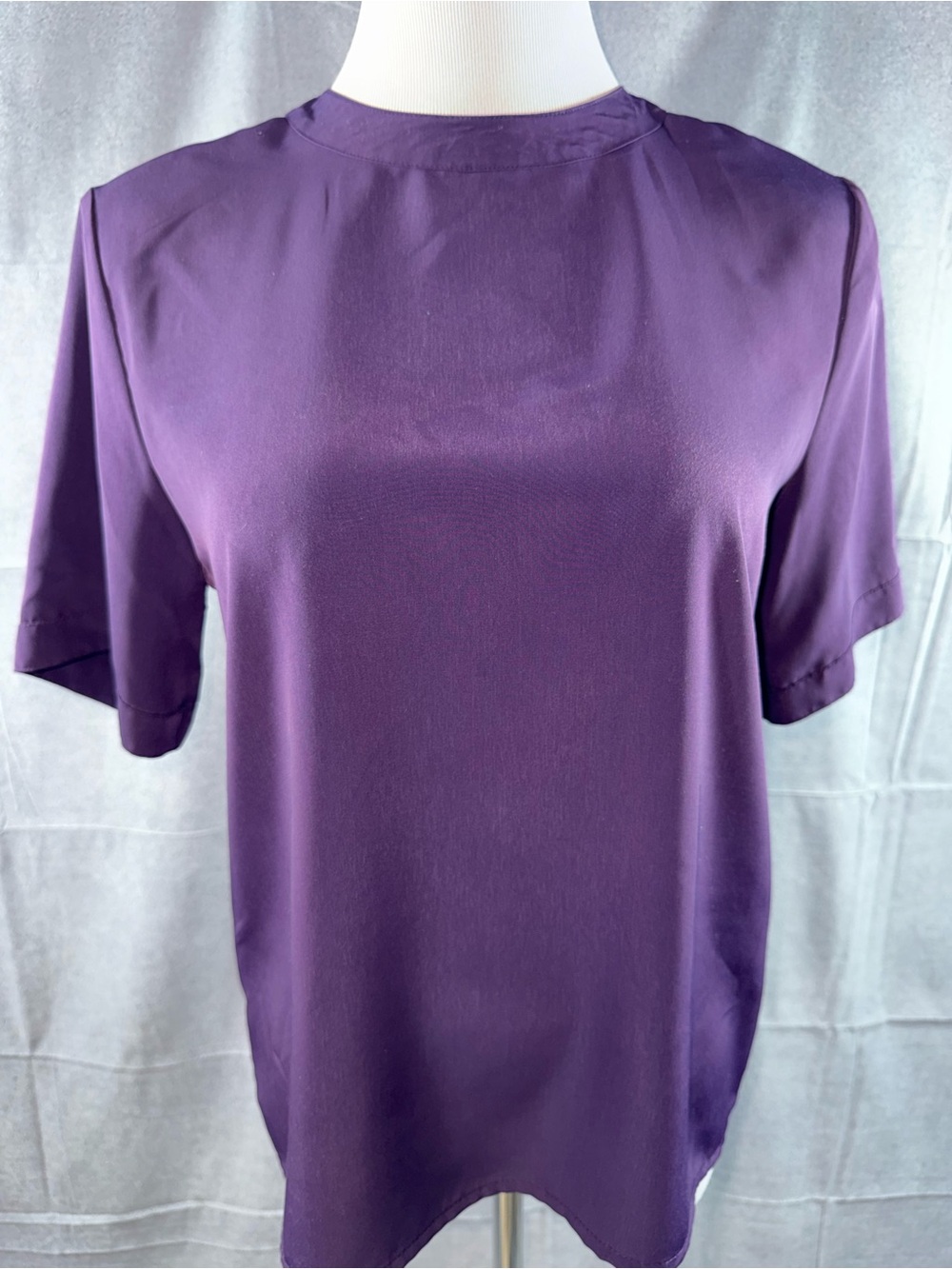 3171-Worthington Vintage Purple Short-Sleeve Crewneck Blouse